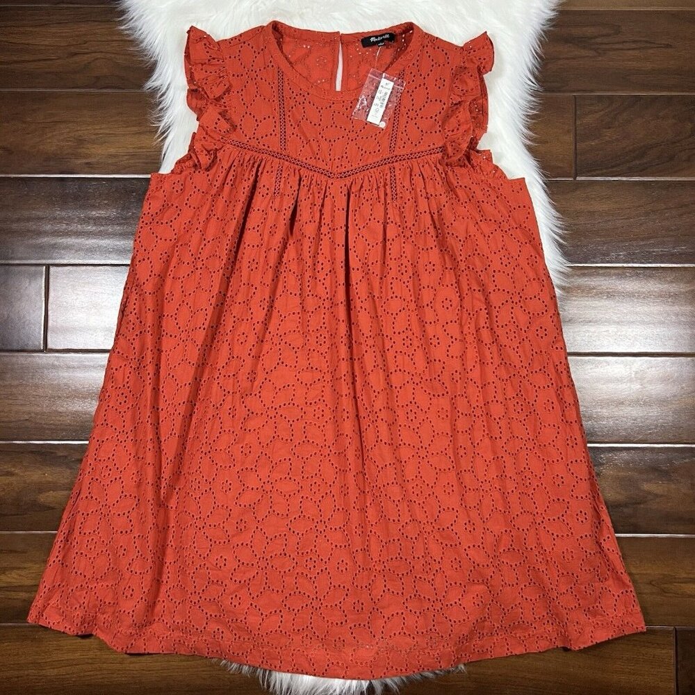 Madewell Women's Size Large Fresh Chili Eyelet Ruffle Sleeve Mini Dress ND167